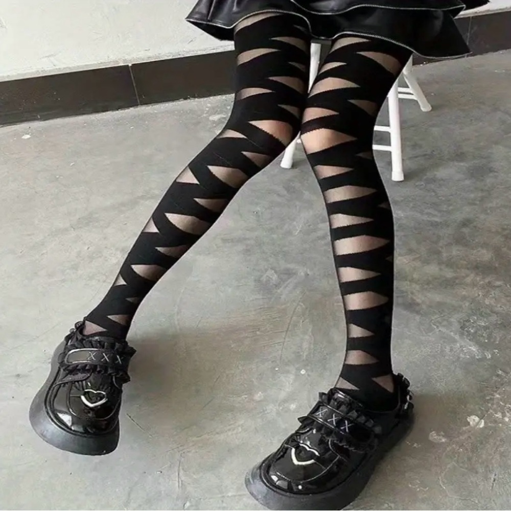 Black Thin Strappy Pattern Pantyhose Comfy Smooth Slim Footed Pantyhose One Size - Picture 6 of 9